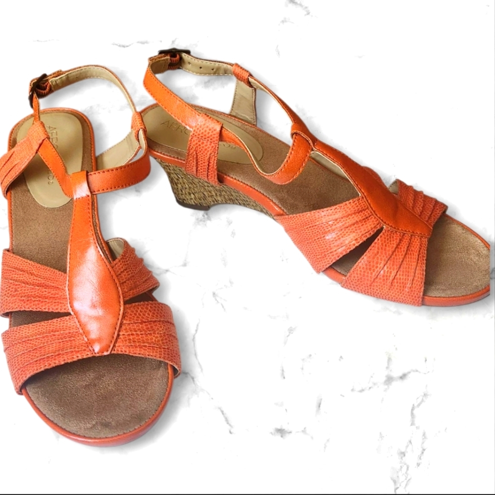 Aerosoles Orange Wedge Sandals- Womens Size 8
